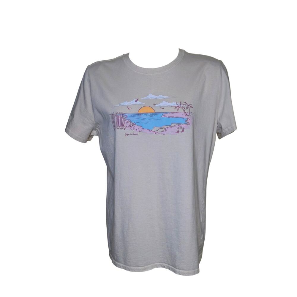 LIFE IS GOOD Women's L CREW NECK Tan SECRET SPOT LAKE‎ Tee